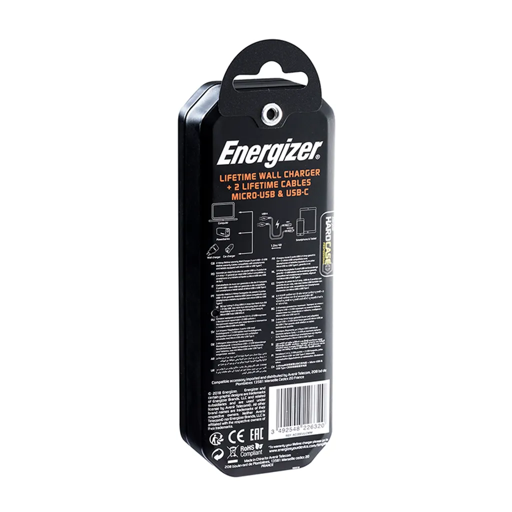 Chargeur Secteur Energizer HardCase Ultra Résistant + 2 Câbles Inclus - 8