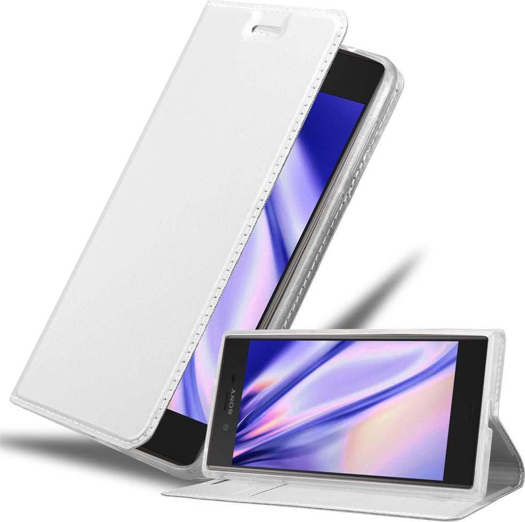 Cadorabo Handyhülle für Sony Xperia XZ / XZs Schutz Hülle in Silber Cover Etui Book Case Booklet