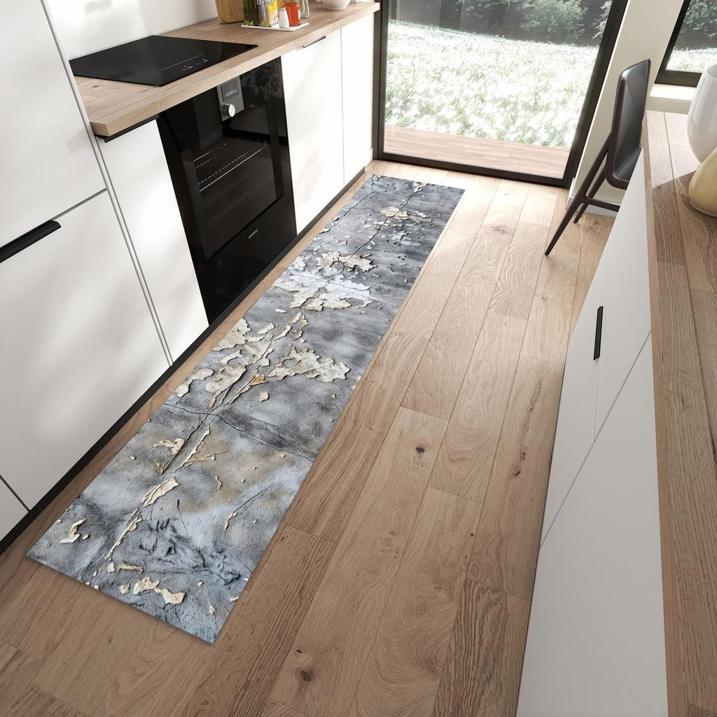 Küchenteppich 60x270cm rutschfest & abwischbar PVC Läufer - Abblätternde Wand