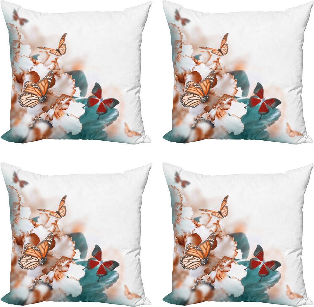 ABAKUHAUS Natur Kissenbezug Set (4 Stück), Bunte Schmetterlinge fliegen, Moderner Doppelseitiger Digitaldruck, 50 cm x 50 cm, Mehrfarbig