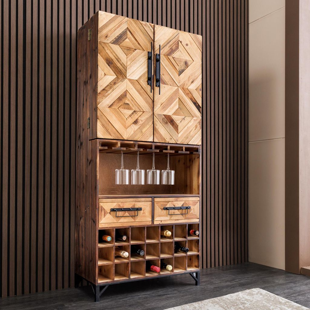 riess-ambiente Barschrank BODEGA 160cm natur Pinienholz mit Flaschenregal Schubladen Gläserschiene