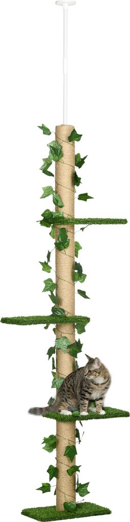 PawHut Kratzbaum, Katzenkratzbaum Deckenhoch, 202-242 cm, Kletterbaum, Katzenbaum Höhenverstellbar, Spielbaum mit Kippschutz, Jute, Grün+Gelb
