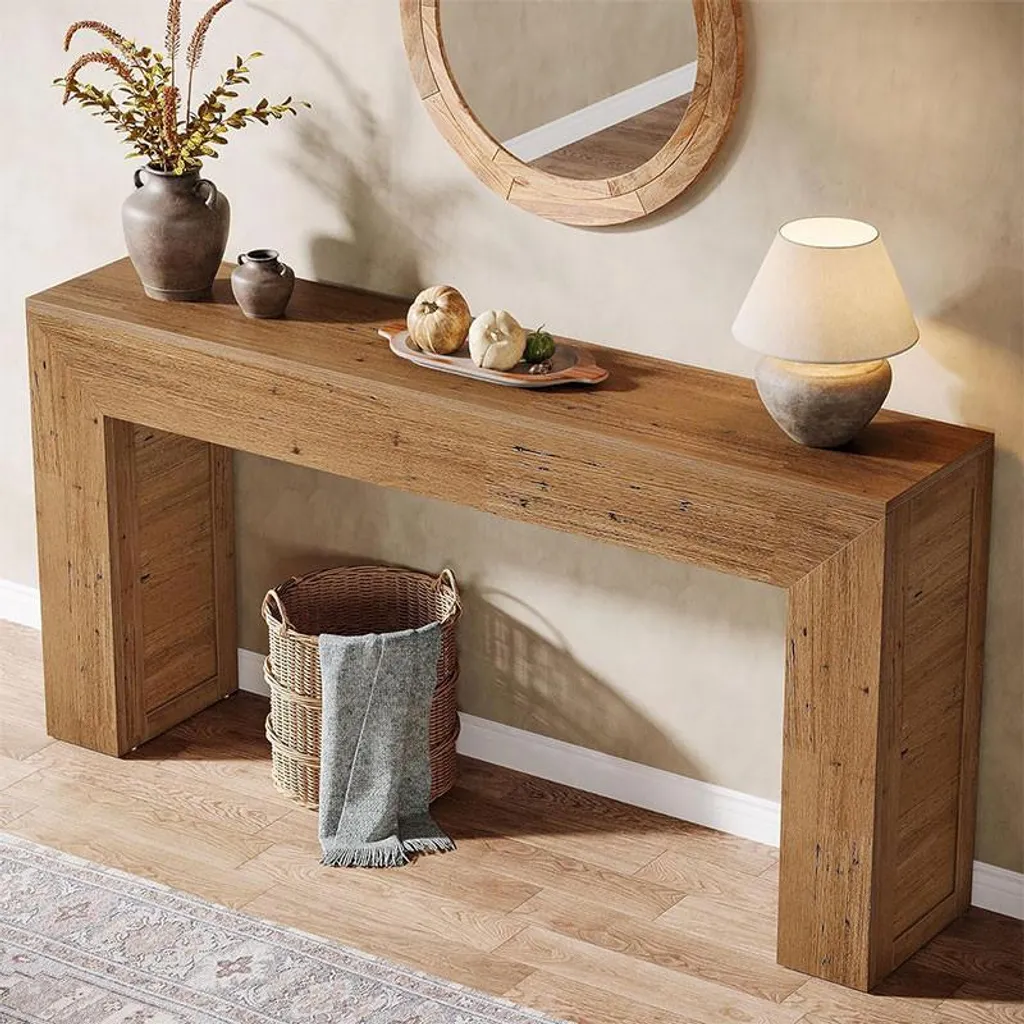 Table console fine marron clair 160 cm de longueur style industriel