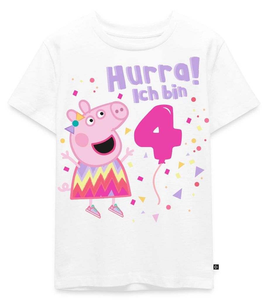 Spreadshirt Peppa Wutz Hurra Ich Bin 4 Jahre Kinder Premium T-Shirt, 98/104 (2 Jahre), Weiß