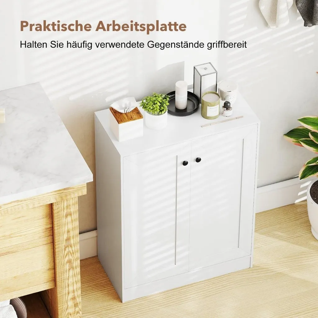 Buffet en bois blanc 60x30x80 cm avec étagères réglables - Rangement bas - 3