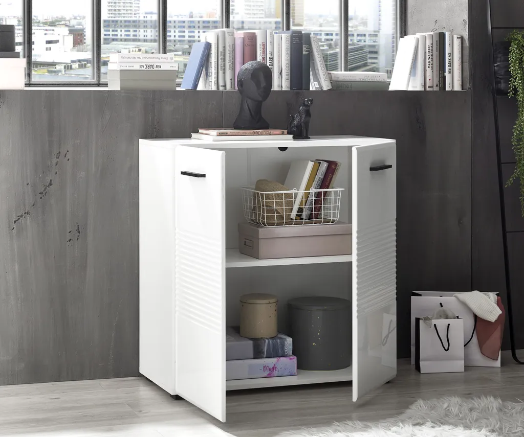 Buffet bas blanc laqué BC 1065 commode de rangement design 80x83cm