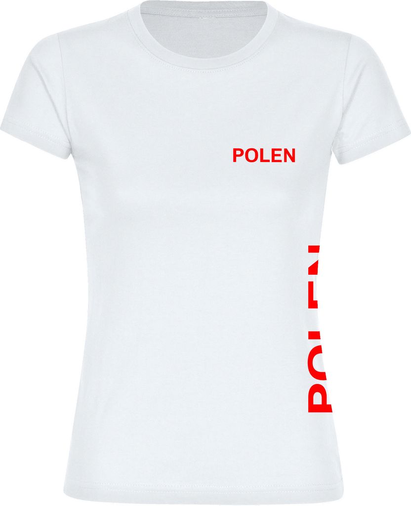 multifanshop Damen T-Shirt - Polen - Brust & Seite, weiß, Größe L