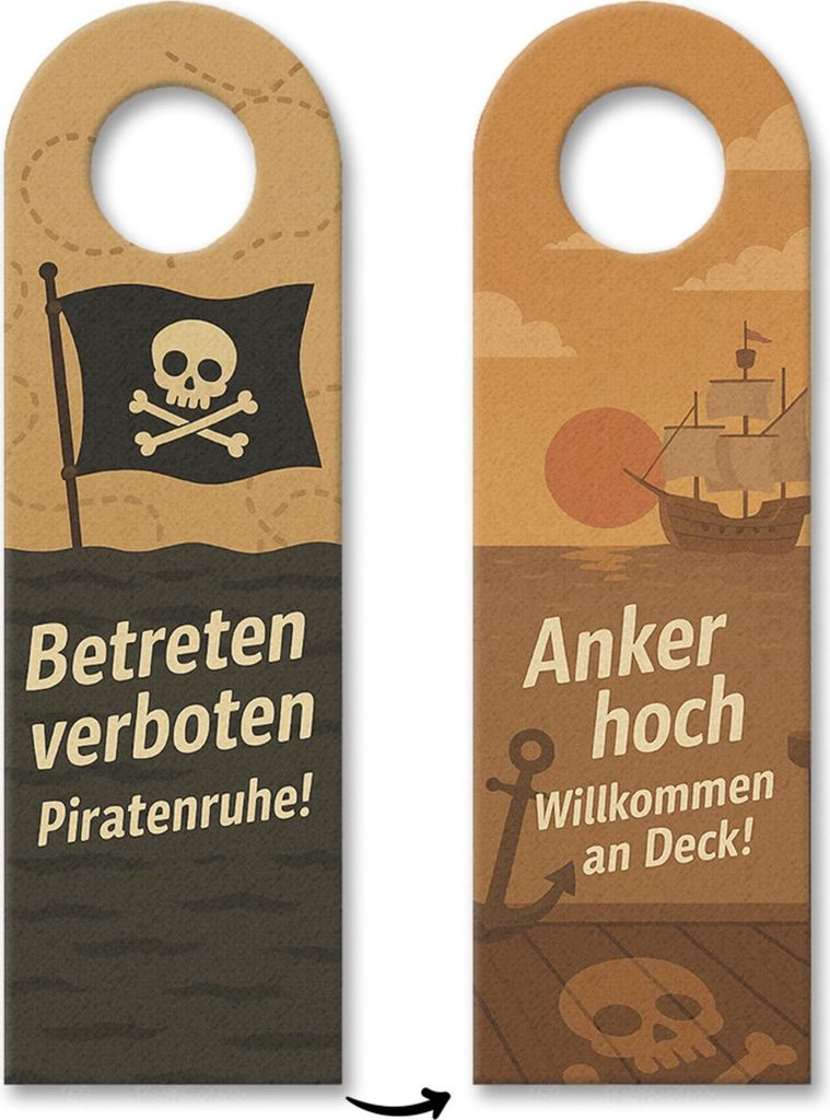 Betreten verboten und Piratenruhe! Piratenflagge Schiff Spruch Türhänger 10er
