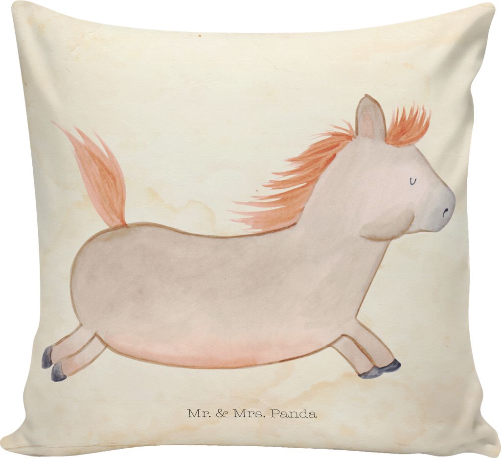 Mr. & Mrs. Panda Deko Kissen Pferd Springen - Vintage - Geschenk, couch, Pferdestall, kuschelkissen 40x40, Polster, Pferde, Pony, Reiten, Zierkisse...