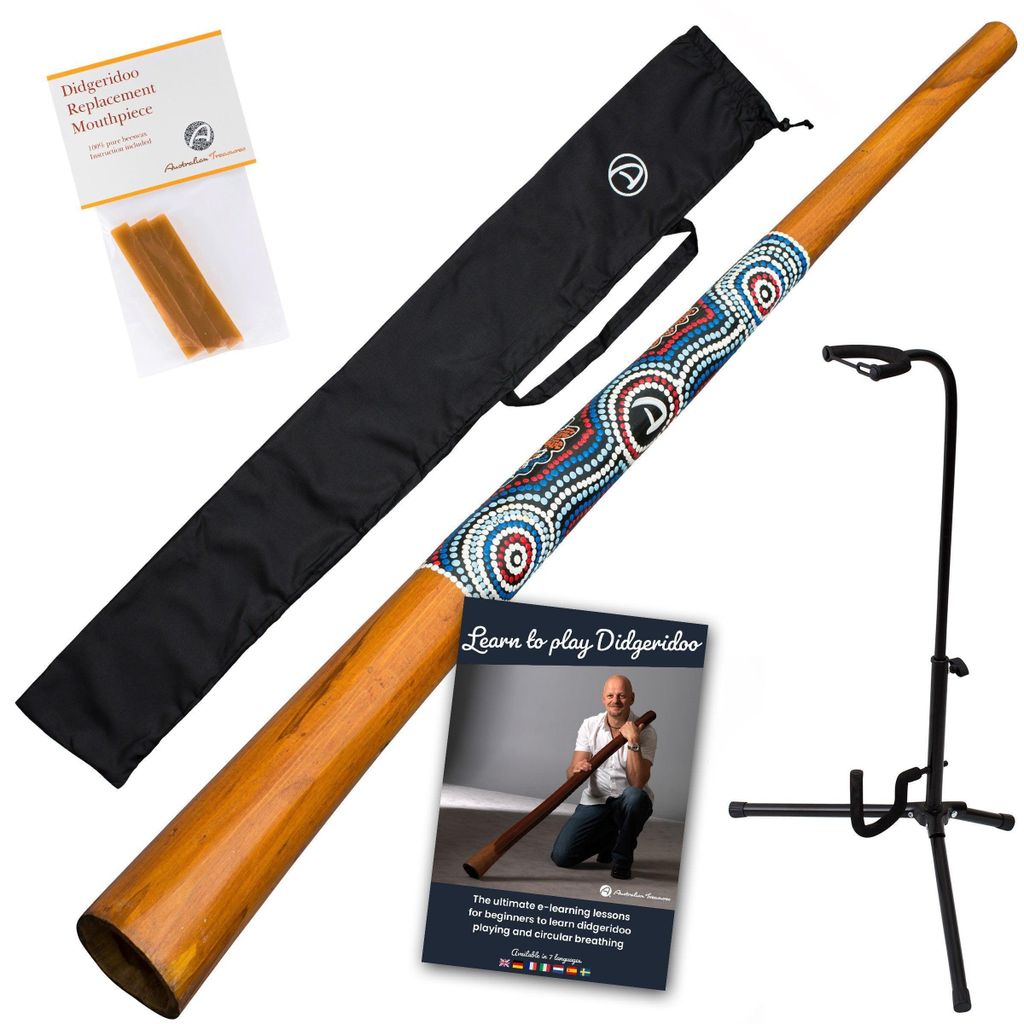 Holz Didgeridoo Starterpaket – Inklusive Tasche, Bienenwachs, Online-Kurs & Ständer
