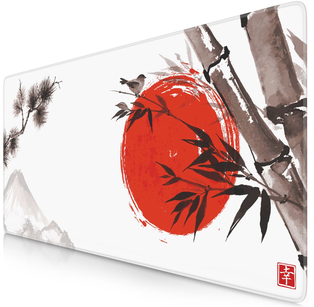 Titanwolf Gaming Mauspad XXL, 900 x 400 x 3 mm, Schreibtischunterlage, abwaschbar, rutschfeste Rückseite, Geschwindigkeit & Präzision, Sumi-e Bamboo