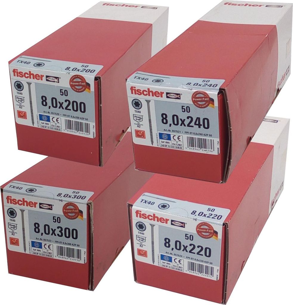 10,6 Kg Fischer Holzschrauben Set Power Fast gemischt Senkkopf Edelstahl