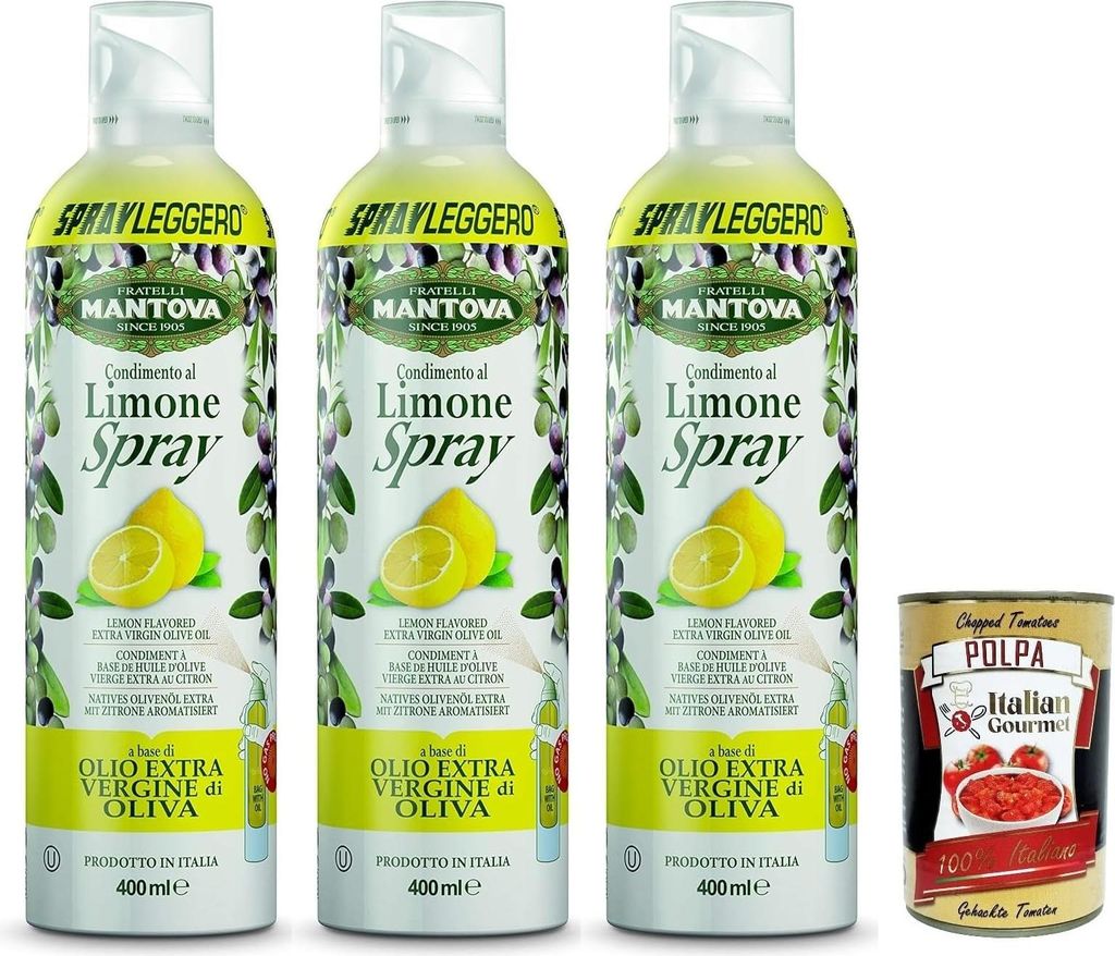 3x SPRAYLEGGERO Natives Olivenöl Extra Aromatisiert mit Zitrone 400 ml - durch die Praktische Sprühflasche Können Sie bis zu 90% des Öls Einspa...