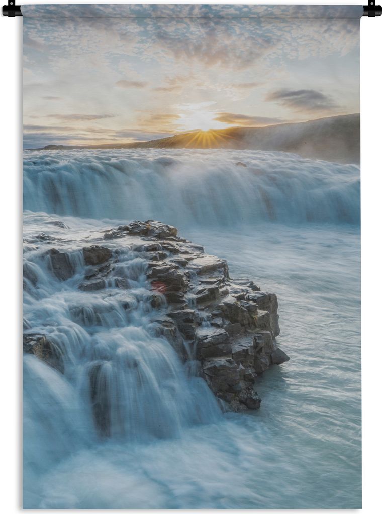 MuchoWow Wandteppich Wandbehang Wasserfall - Wasser - Steine - Sonne - Natur 90x135 cm Tapisserie Dekoration Wandtuch - Baumwolle - Wandskulptur