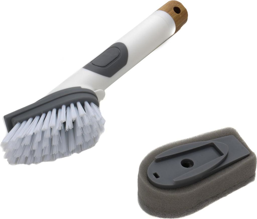 2-in-1 Spülbürste mit Spülmittelspender und Spülschwamm, Clip-Funktion zum Wechseln, Soft Touch-Dosierknopf, zum Reinigen von Tellern, Töpfen ...