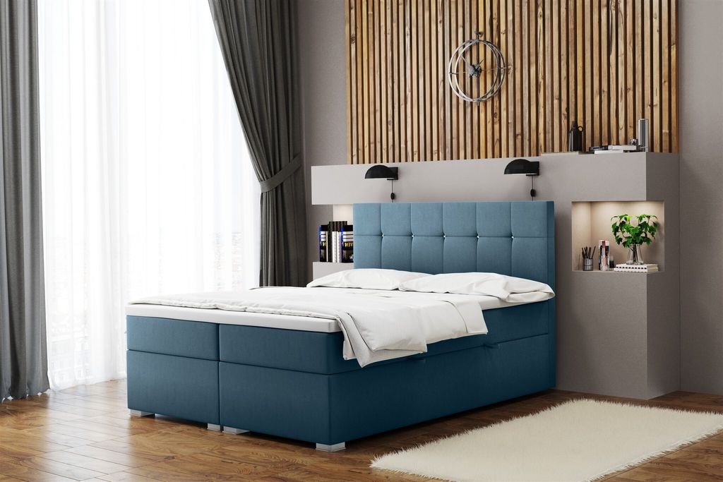 Boxspringbett Schlafzimmerbett ABELT 180x200cm in Stoff Matt Velvet Himmelblau