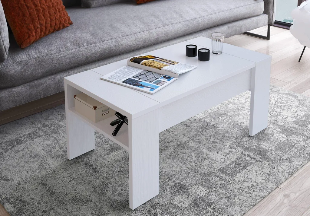 Table basse rectangulaire Corail blanc 98 cm avec niche transversale - 2