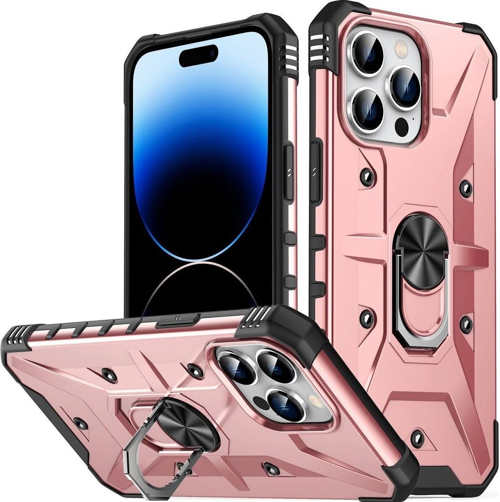 Mobigear Armor Ring iPhone 14 Pro Hülle Hardcase Backcover Stoßfest mit Ringhalter - Roségold