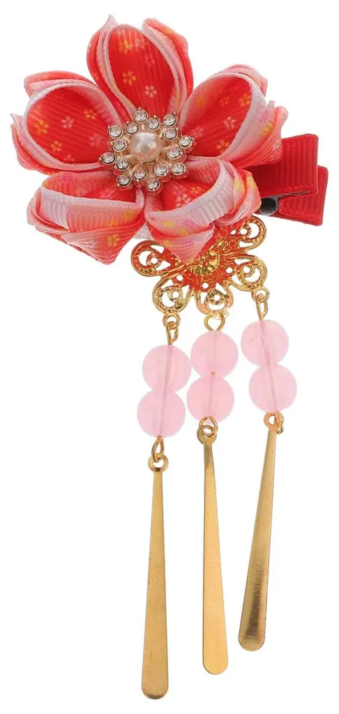 Barrettes de Kimono Rouge Kanzashi - Épingles Cheveux Style Japonais