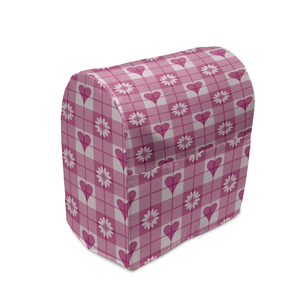 Housse de blender en tissu rose lavable avec poches latérales et fleurs