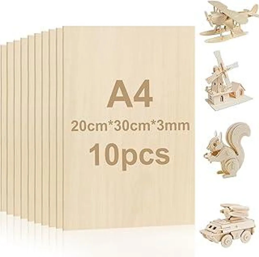 10 Fogli Legno Balsa A4 per Bricolage e Pittura 300x200x3mm Yuejuhe