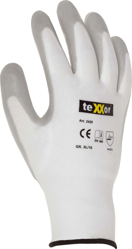texxor 2420 – Nylon-Strickhandschuh mit Nitrilbeschichtung (Kat. II) , Größe 10 (XL)