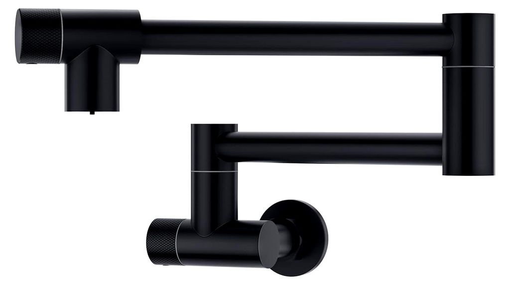 Faltbare Wandarmatur für die Küche, Spültischarmatur mit Kaltwasserhahn, 360° schwenkbar, zwei Griffe, mattes Schwarz