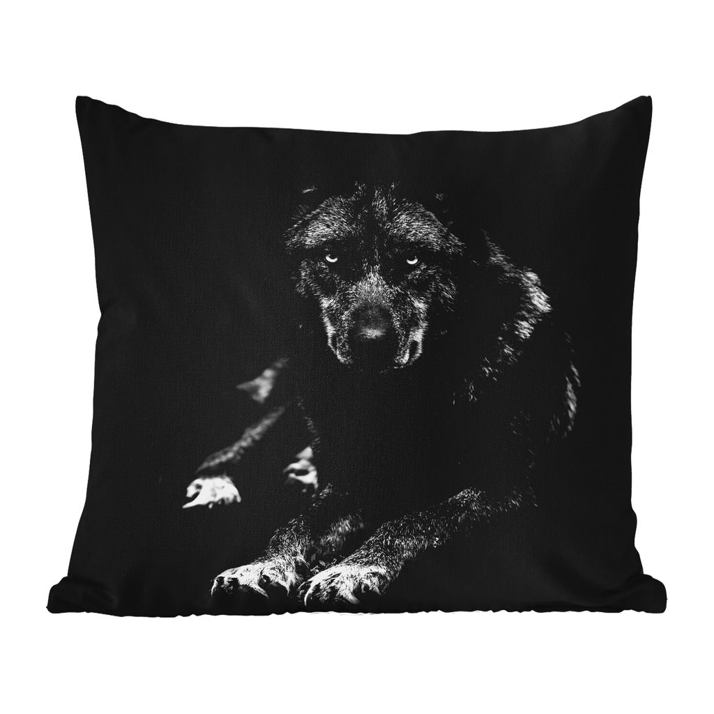 MuchoWow Outdoor Kissen - Tiere - Wolf - Schwarz - Weiß - Porträt - 50x50 cm - Wetterfest - Lounge Kissen - Komfortabel - Kissen mit Bild