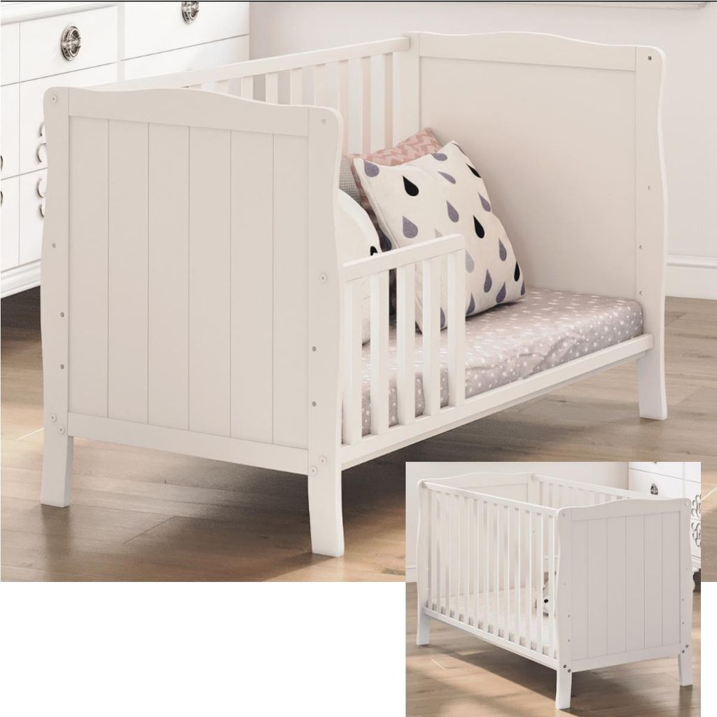 Kinderbett Mavi in Weiß aus echter Buche inkl. Umbaukit 60x120