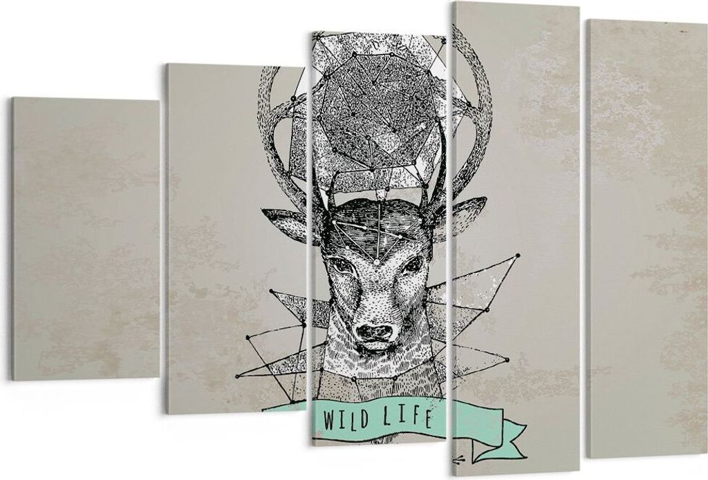 Bild auf Leinwand - Leinwandbild - Hirsch Geweih Wald - 150x100cm - Wand Bild - Wanddeko - Leinwanddruck - Bilder - Kunstdruck - Wanddekoration - L...
