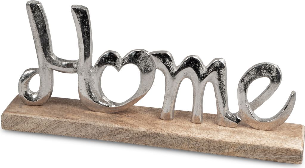 Moderner Schriftzug Aufsteller Home silber auf Mangoholz 15x30 cm