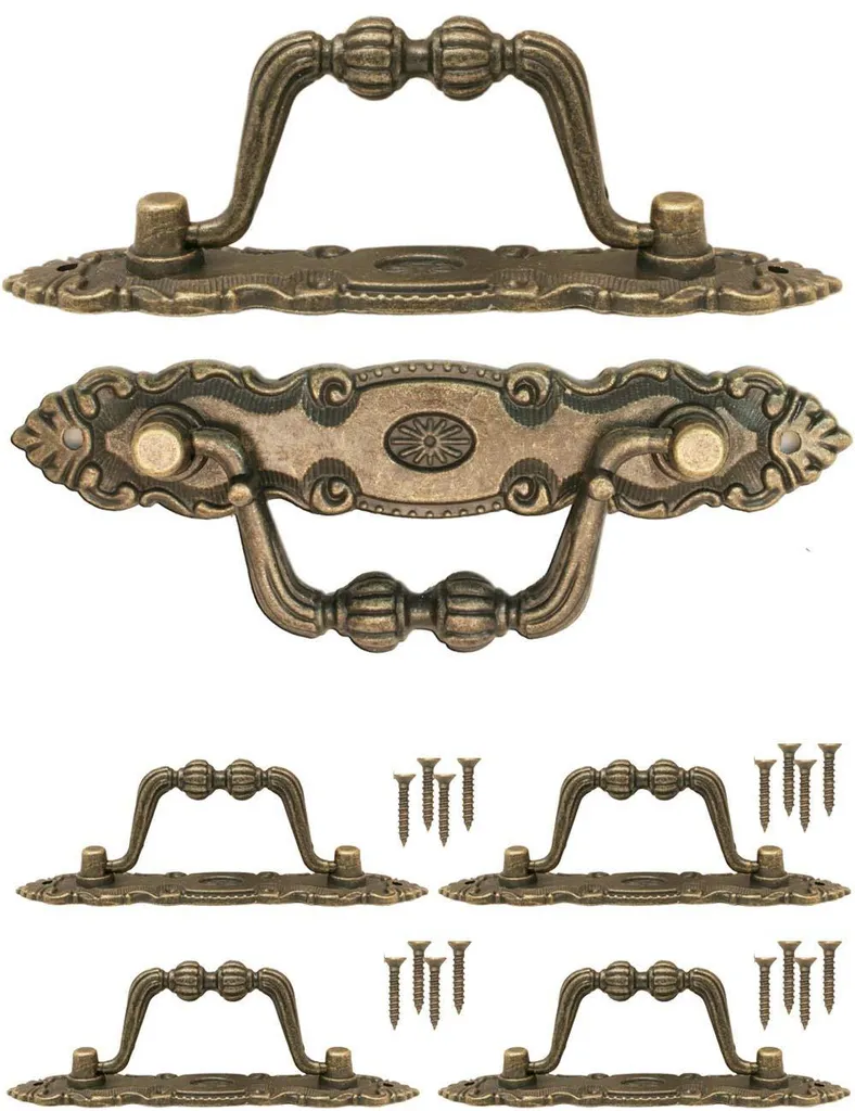 Poignées de tiroir rabattables style ancien bronze pour commodes - 4x