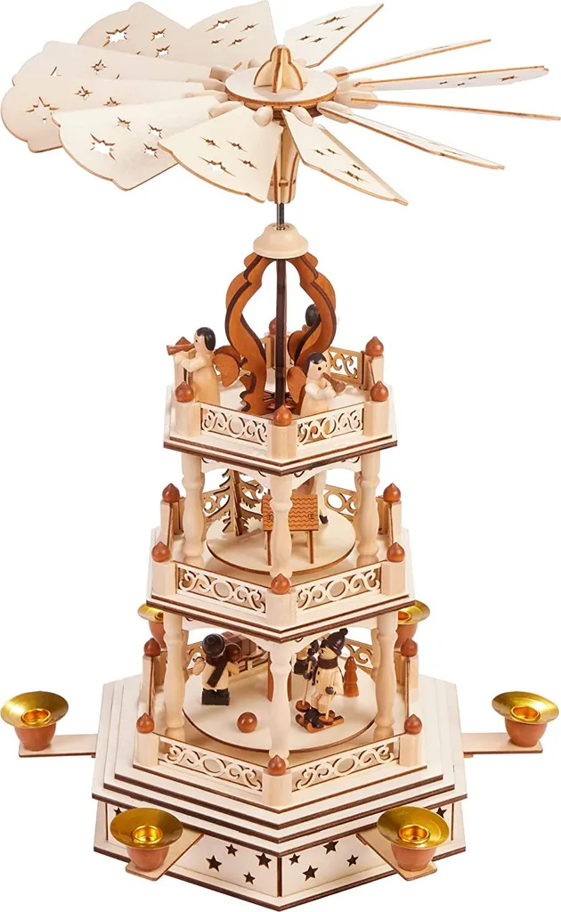 Pyramide de Noël Brubaker en bois naturel 44 cm à 3 étages tournants