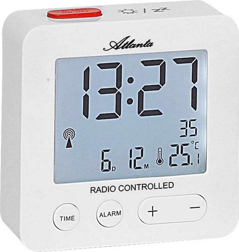 Atlanta 1882/0 Wecker Funk Funkwecker digital weiß eckig mit Licht Temperatur