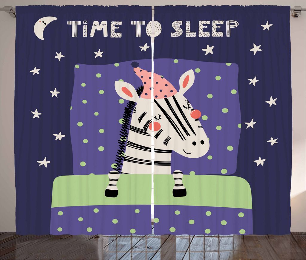 ABAKUHAUS Kindergarten Rustikaler Gardine, Schlafen Zebra in Nightcap, Schlafzimmer Kräuselband Vorhang mit Schlaufen und Haken, 280 x 175 cm, Meh...