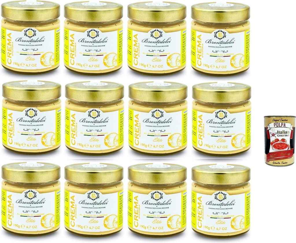 Brontedolci Crema Spalmabile al limone Streichfähige Brotaufstrich zitronencreme 12x 190g in Glas aus Sizilien + Italian Gourmet polpa 400g