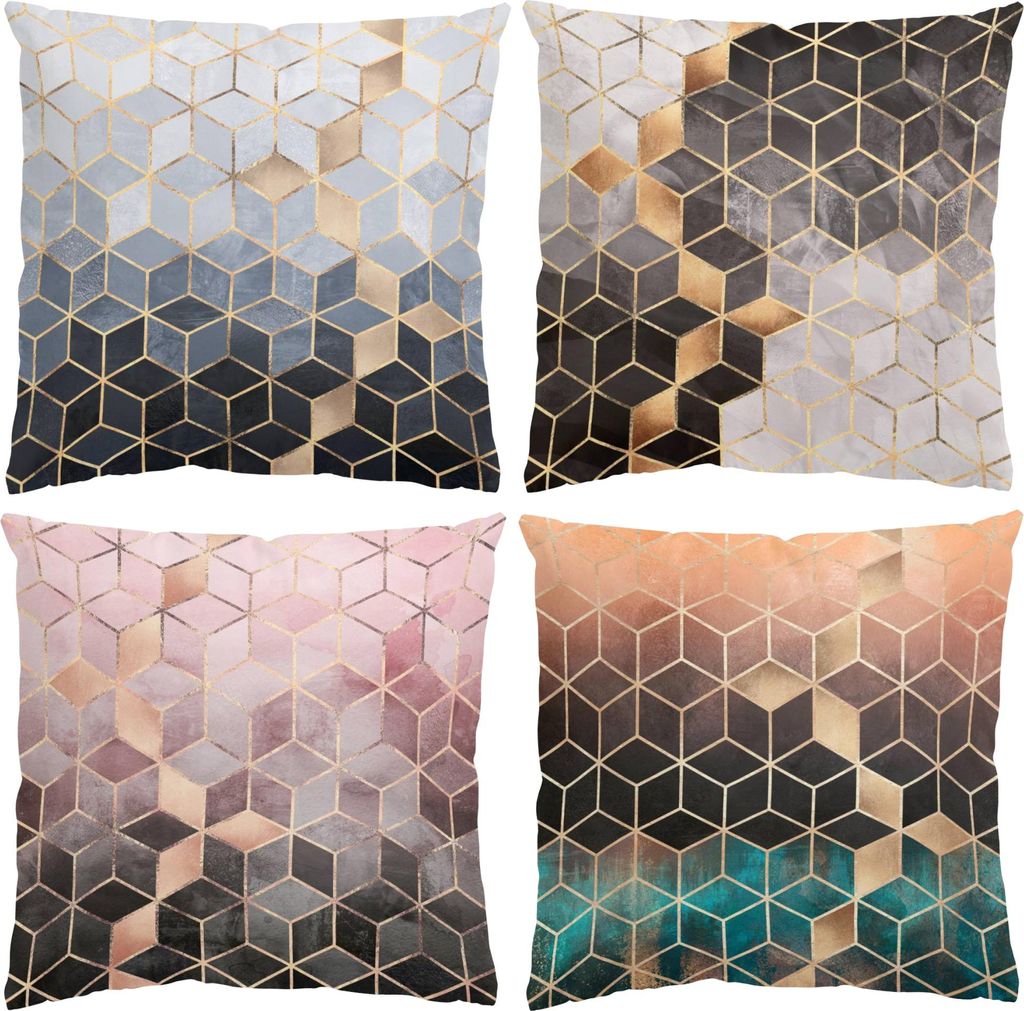 Dekokissen 4-teilig Muster draußen / Outdoor Zierkissen waschbar Blumenmuster bunt Pop Art Sofakissen mit Füllung