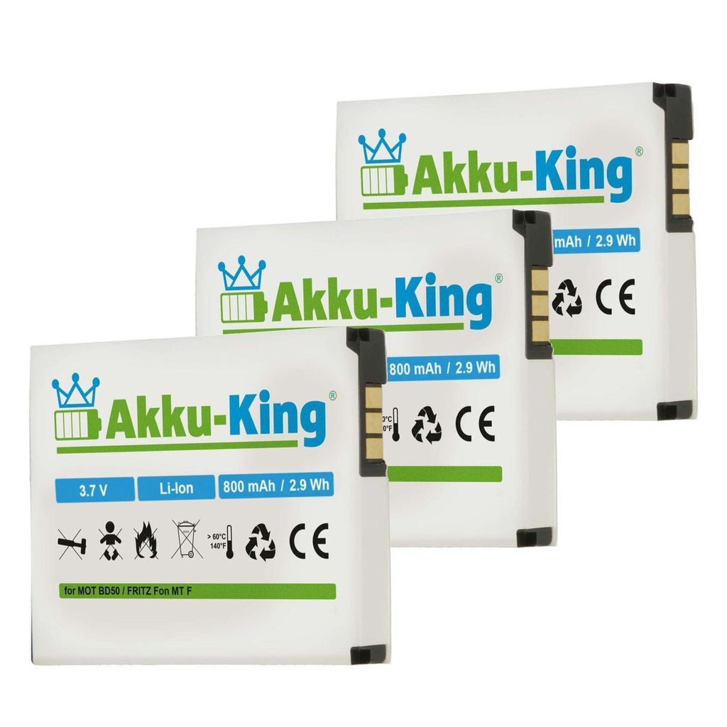 3x Akku kompatibel mit BD50, SNN5796A, 312BAT006 - Li-Ion 800mAh - für AVM Fritz!Fon MTF, M2, C4, C5, Motorola MOTOFONE F3