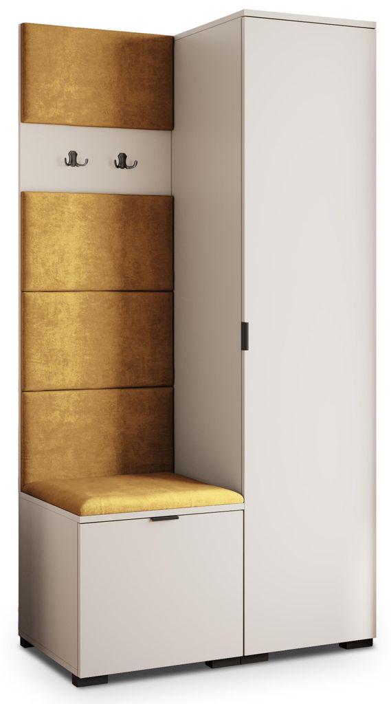 Masseno Garderobe-Set LORI 95/181/51 cm Modern Garderobenschrank Kaschmir, Veloursstoff MONOLITH 48 (Gelb)