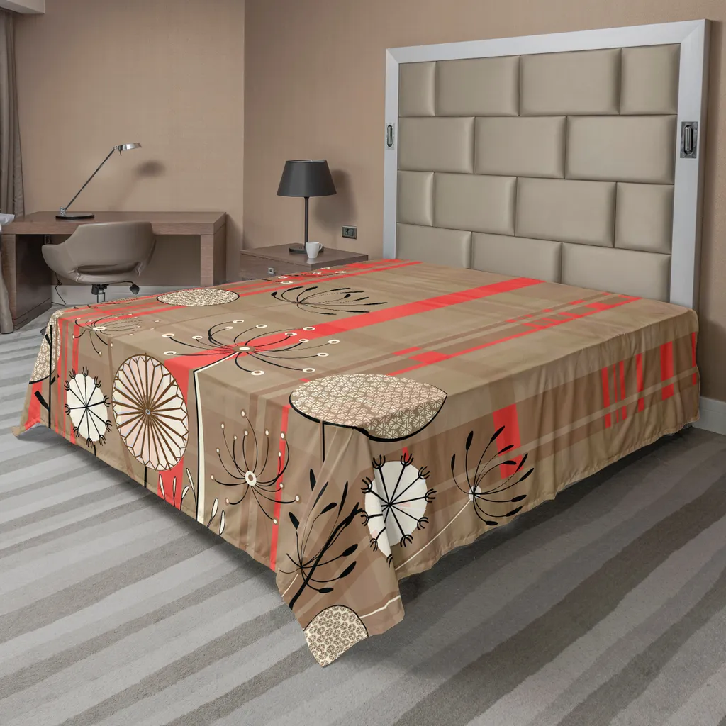 Drap plat pour lit king size motif fleurs botaniques vintage 266 x 260 cm