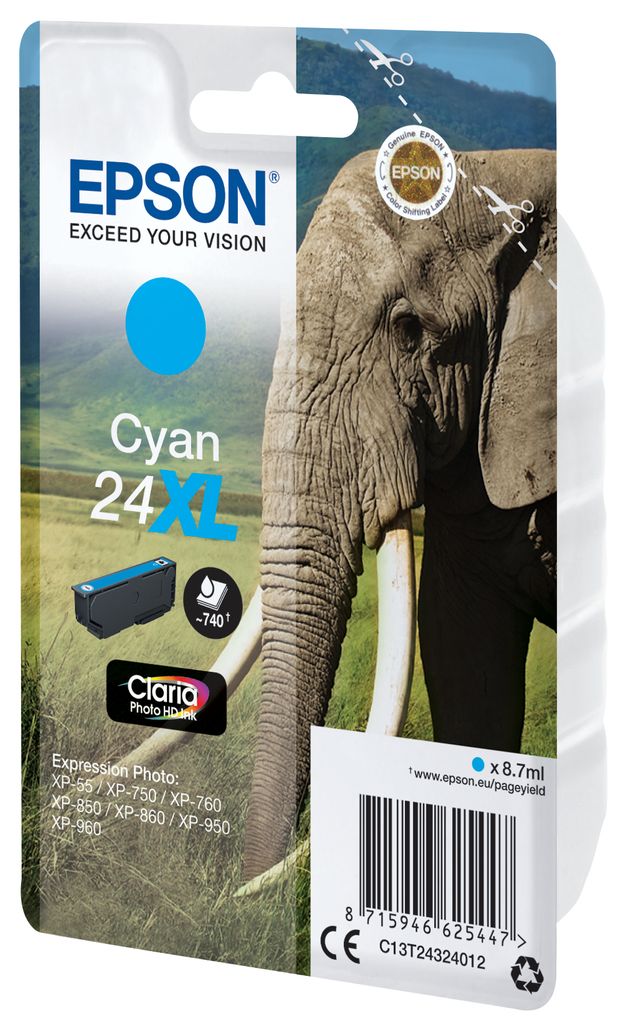 EPSON Tinte C13T24324012 24XL Cyan Elephant Produktbild 