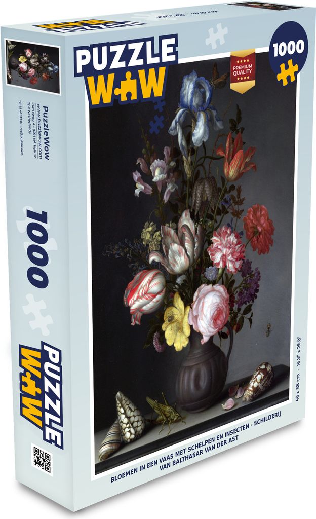 MuchoWow Puzzle 1000 Teile Blumen in einer Vase mit Muscheln und Insekten - Gemälde von Balthasar van der Ast - Spielzeug - Alt und Jung - Spiel...