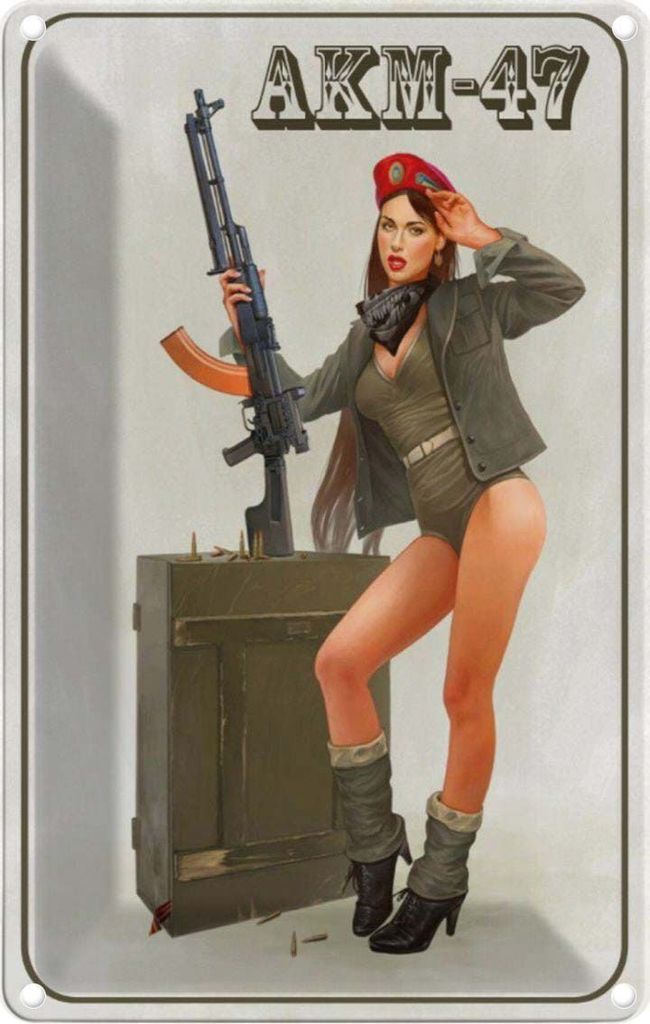 vianmo Blechschild 30x20 cm Gewehr Pinup Kalaschnikow AKM-47 Pin Up