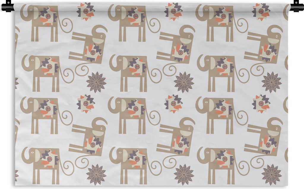 MuchoWow Wandteppich Wandbehang Blumen - Elefant - Muster 150x100 cm Tapisserie Dekoration Wandtuch - Waschbar - Tapisserien - Wand-Decke