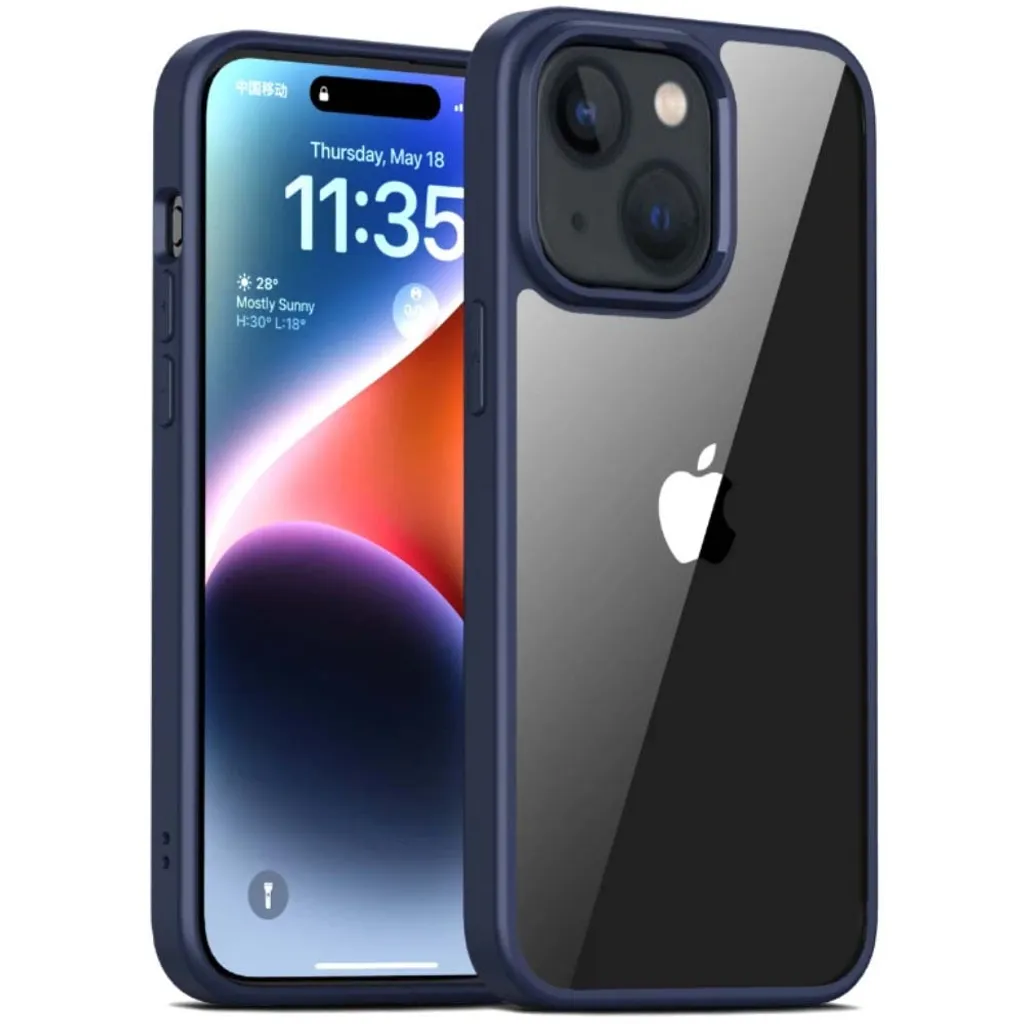 Smartphonica Custodia per iPhone 14 con retro trasparente Custodia rigida in TPU - Blu