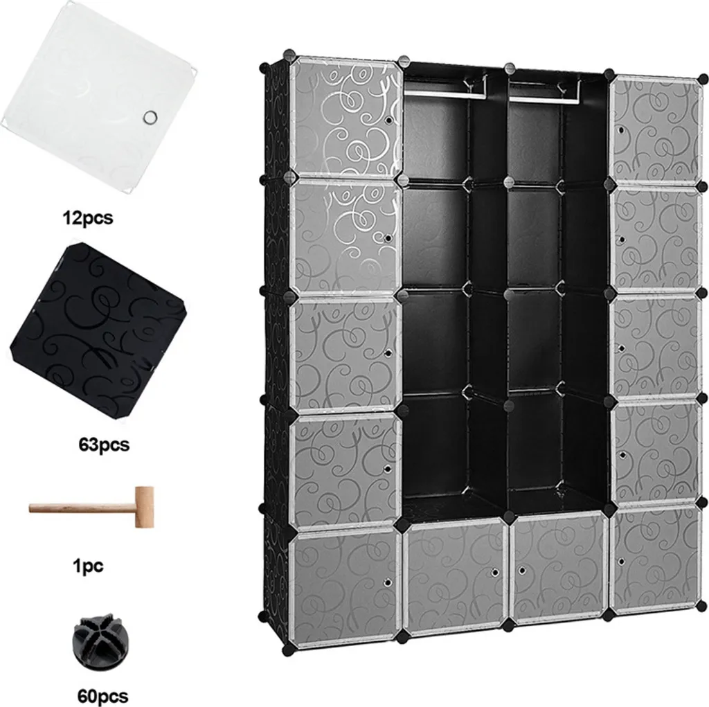 Jopassy Armadio Modulare 20 Cubi Nero - Scaffale Fai-da-Te Componibile