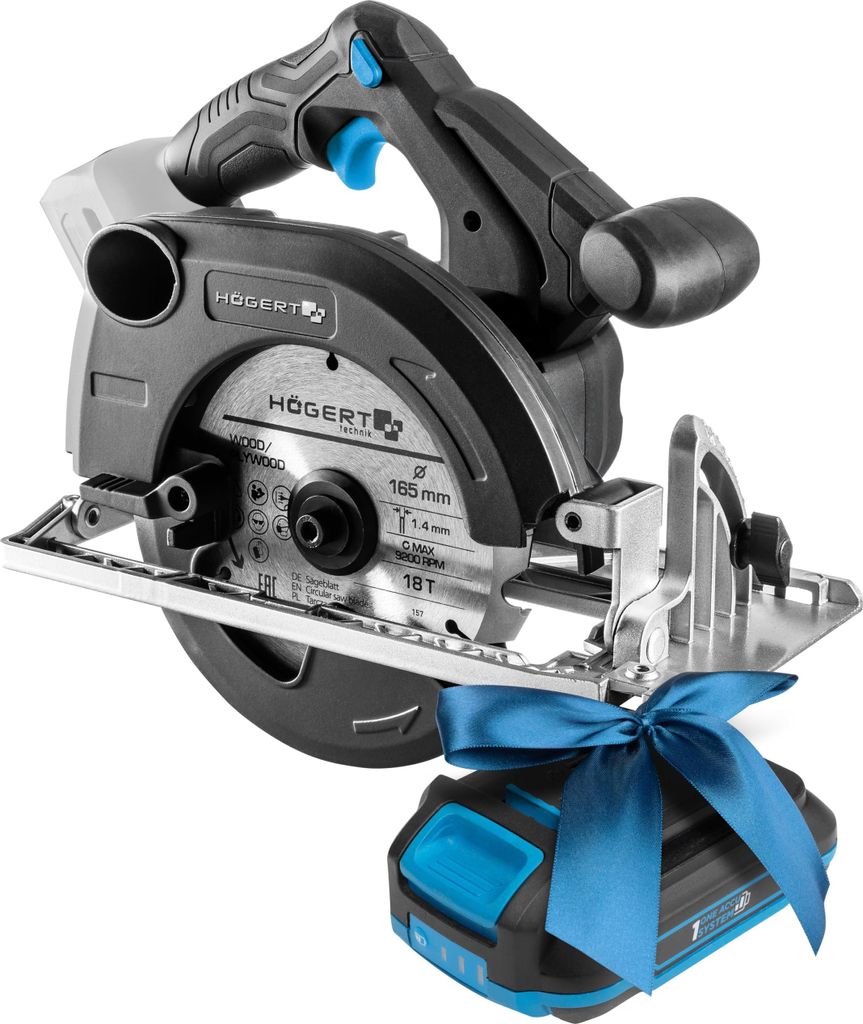 HÖGERT TECHNIK Akku-Handkreissäge 18V, bürstenloser Motor, kabellos, 0-5000 U/min, 165mm Scheibendurchmesser, werkzeuglose Einstellungen, LED, A...