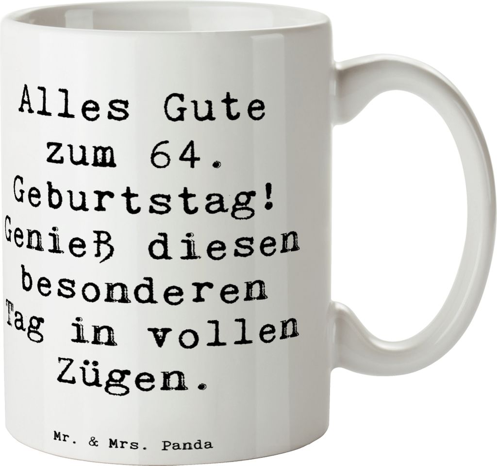 Mr. & Mrs. Panda Kaffeebecher Spruch 64. Geburtstag - Weiß - Geschenk, Geburtstagspersonalisiert, Keramiktasse, Zufriedenheit, Becher, alles Gute,...