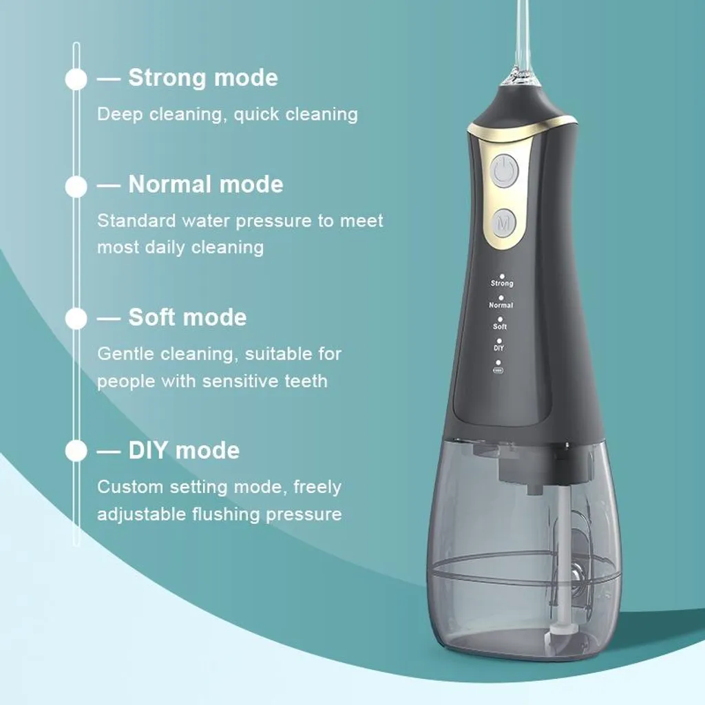 INF Hydropulseur Électrique Portable Noir - 4 Modes & 5 Embouts