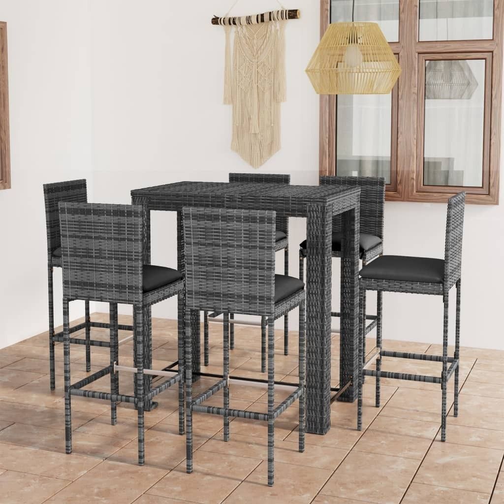 Maison Exclusive - 7-tlg. Gartenbar-Set mit Kissen Poly Rattan Grau